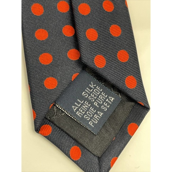 BURBERRY LONDON TIE Navy Blue Orange Polka Dot Classic Woven Silk Mens Necktie - Picture 4 of 6
